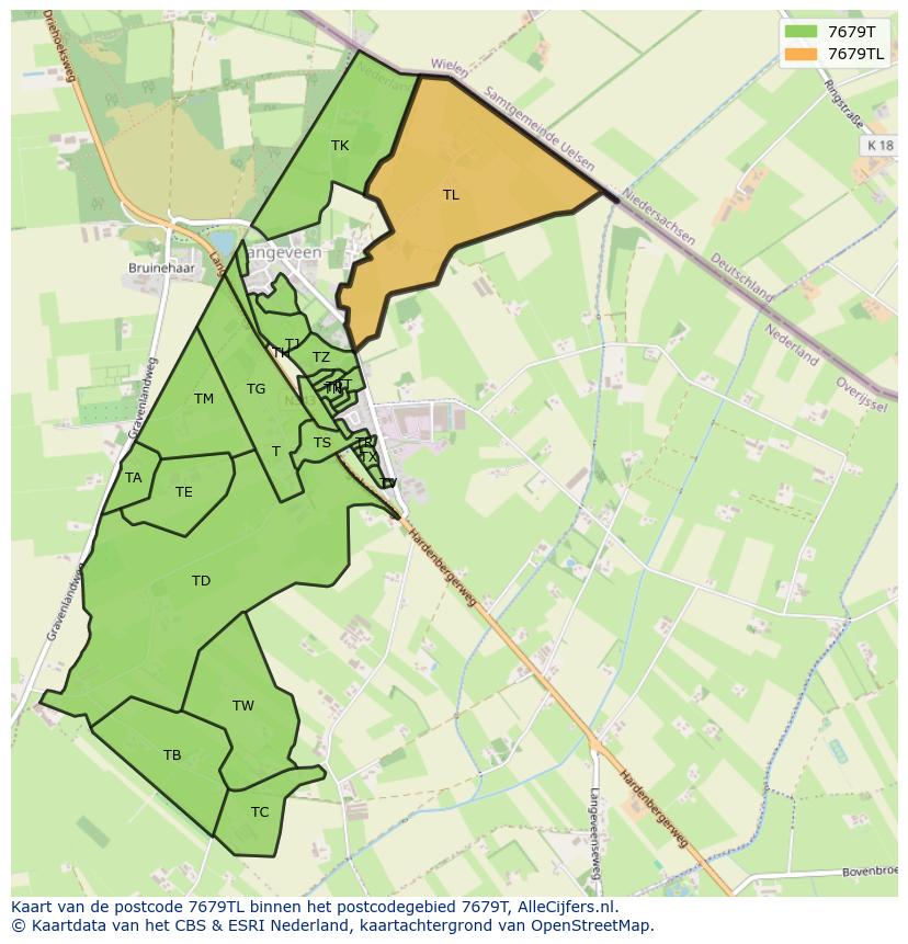 Afbeelding van het postcodegebied 7679 TL op de kaart.