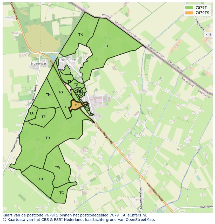 Afbeelding van het postcodegebied 7679 TS op de kaart.