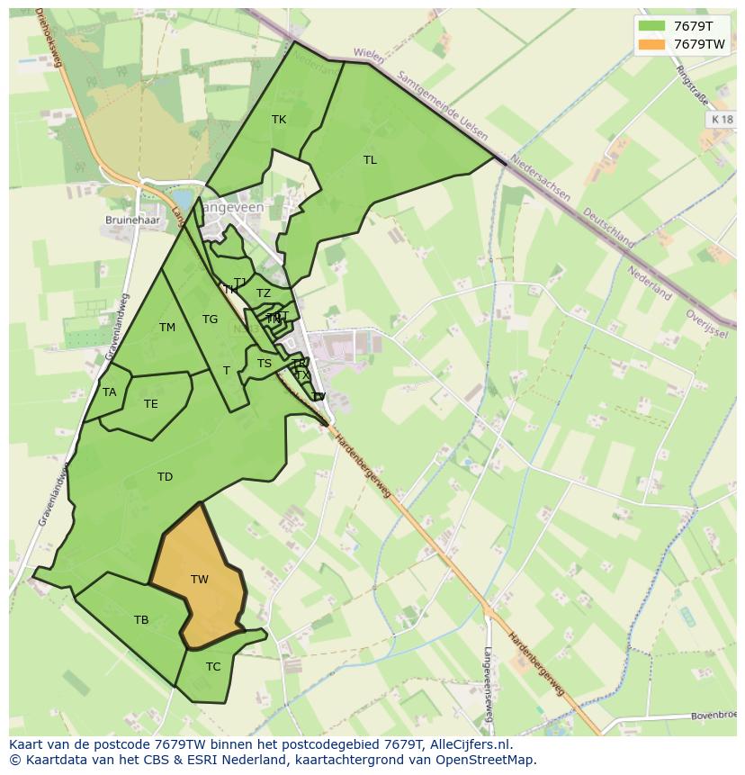 Afbeelding van het postcodegebied 7679 TW op de kaart.