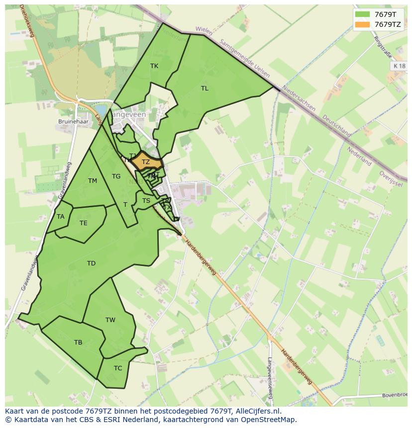 Afbeelding van het postcodegebied 7679 TZ op de kaart.