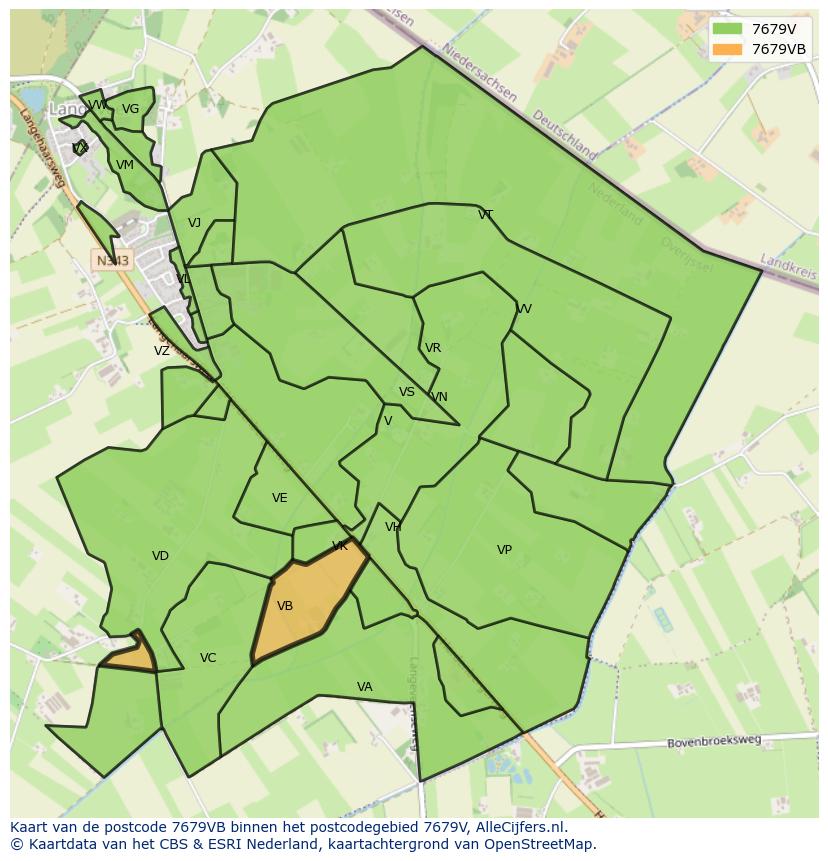 Afbeelding van het postcodegebied 7679 VB op de kaart.