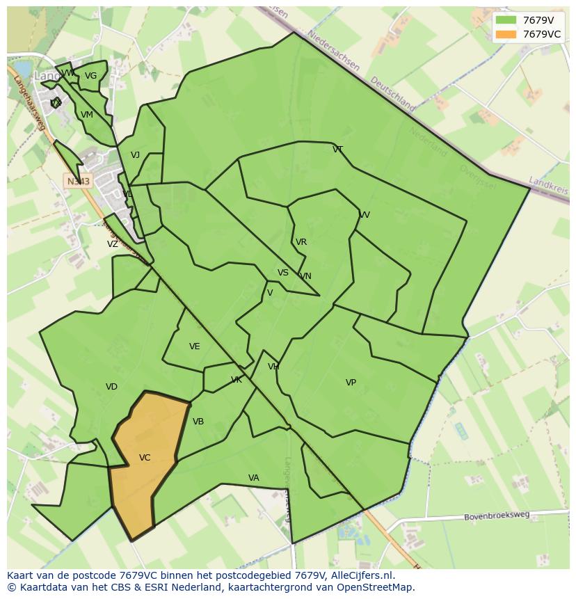 Afbeelding van het postcodegebied 7679 VC op de kaart.
