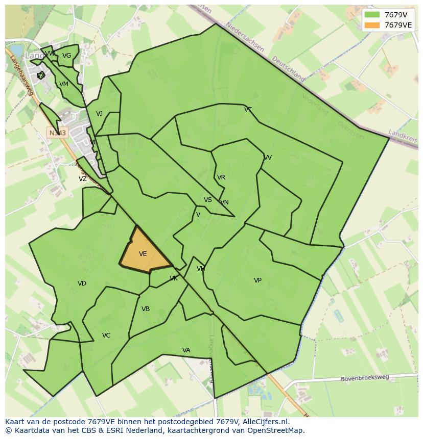 Afbeelding van het postcodegebied 7679 VE op de kaart.