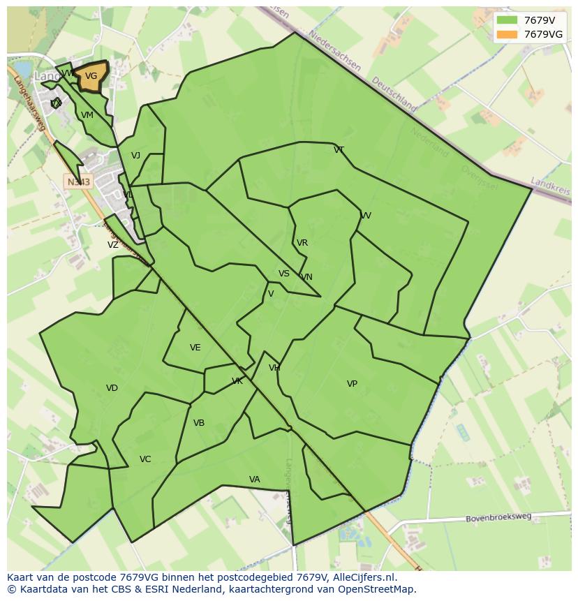Afbeelding van het postcodegebied 7679 VG op de kaart.
