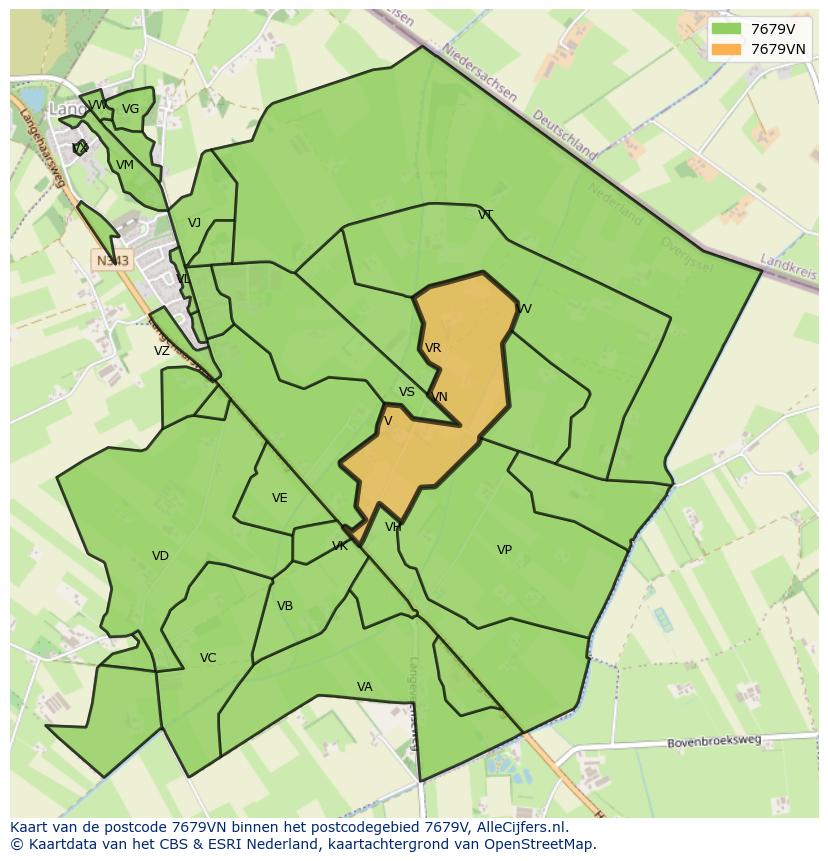 Afbeelding van het postcodegebied 7679 VN op de kaart.