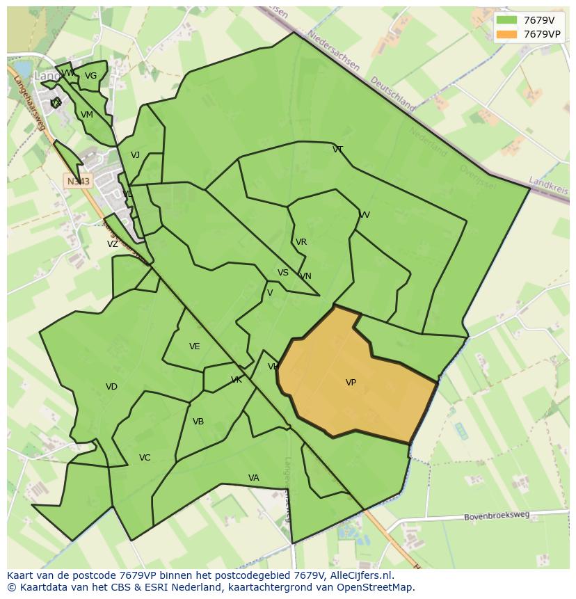 Afbeelding van het postcodegebied 7679 VP op de kaart.