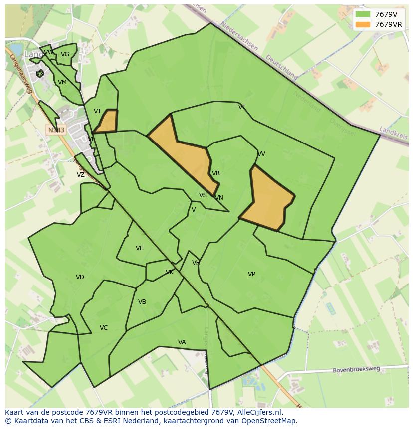 Afbeelding van het postcodegebied 7679 VR op de kaart.