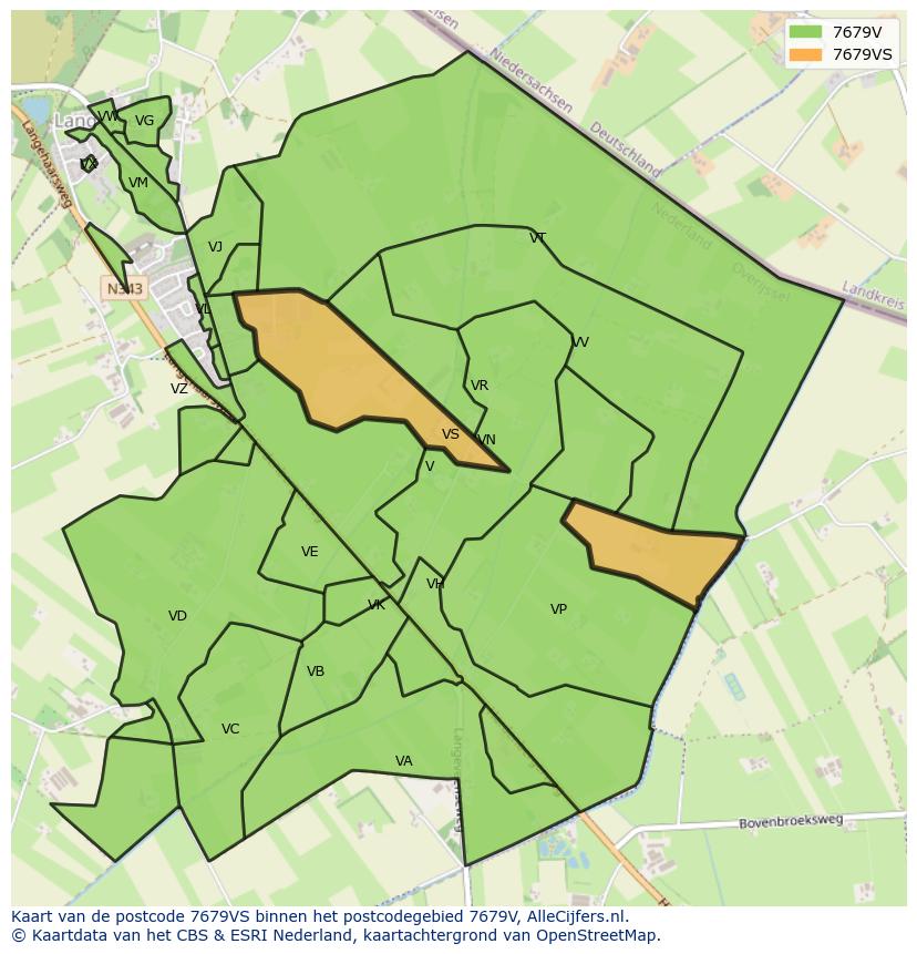 Afbeelding van het postcodegebied 7679 VS op de kaart.