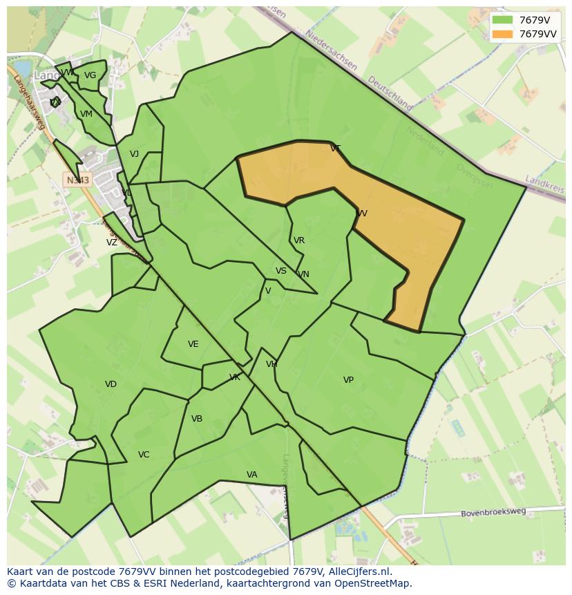 Afbeelding van het postcodegebied 7679 VV op de kaart.