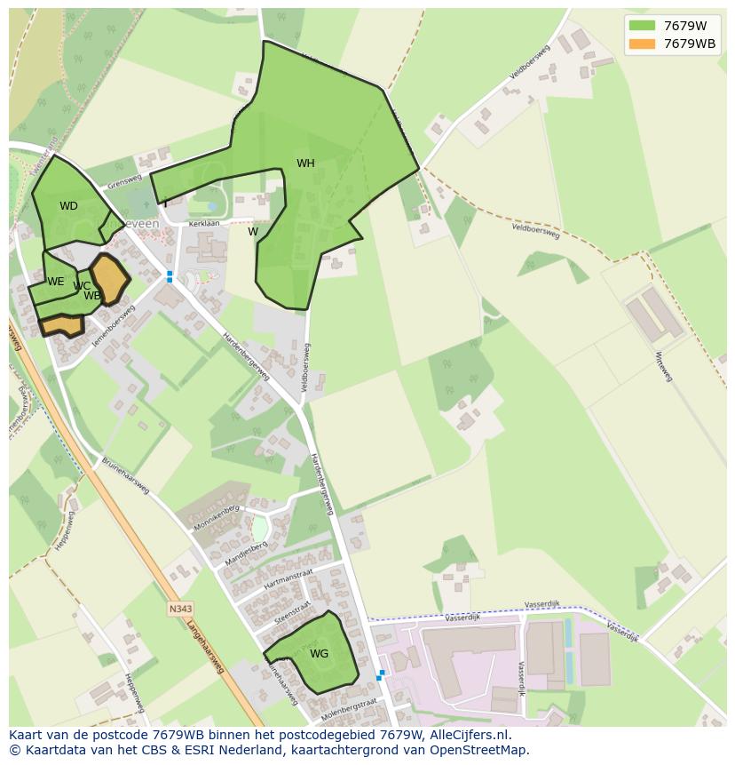 Afbeelding van het postcodegebied 7679 WB op de kaart.