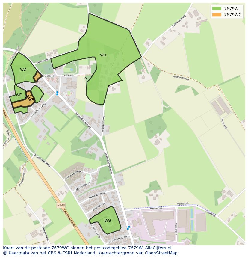Afbeelding van het postcodegebied 7679 WC op de kaart.