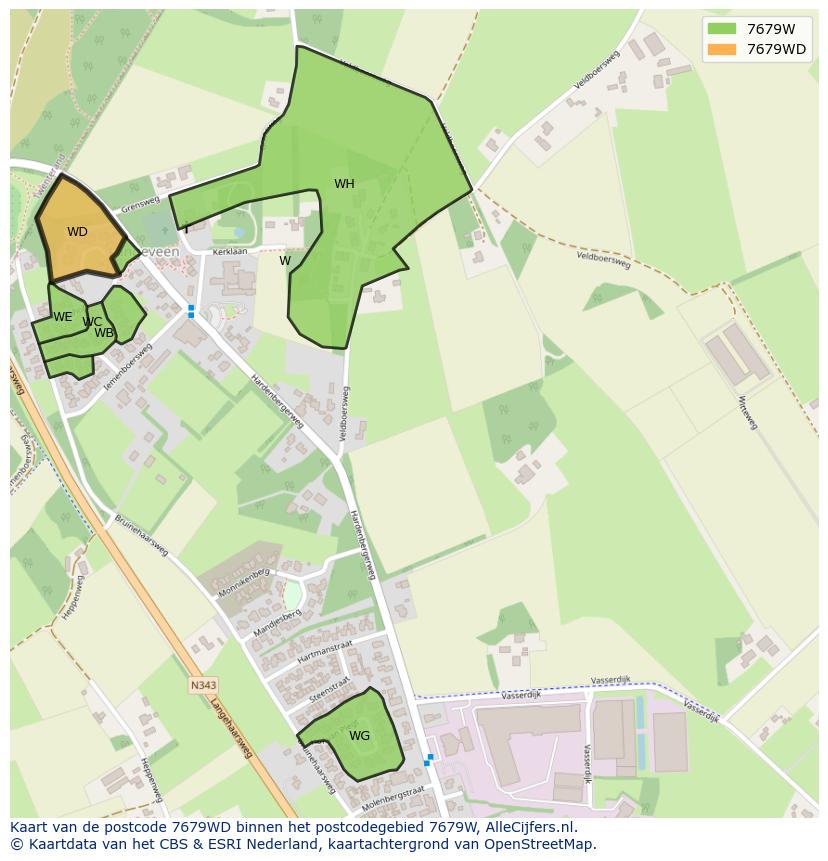 Afbeelding van het postcodegebied 7679 WD op de kaart.