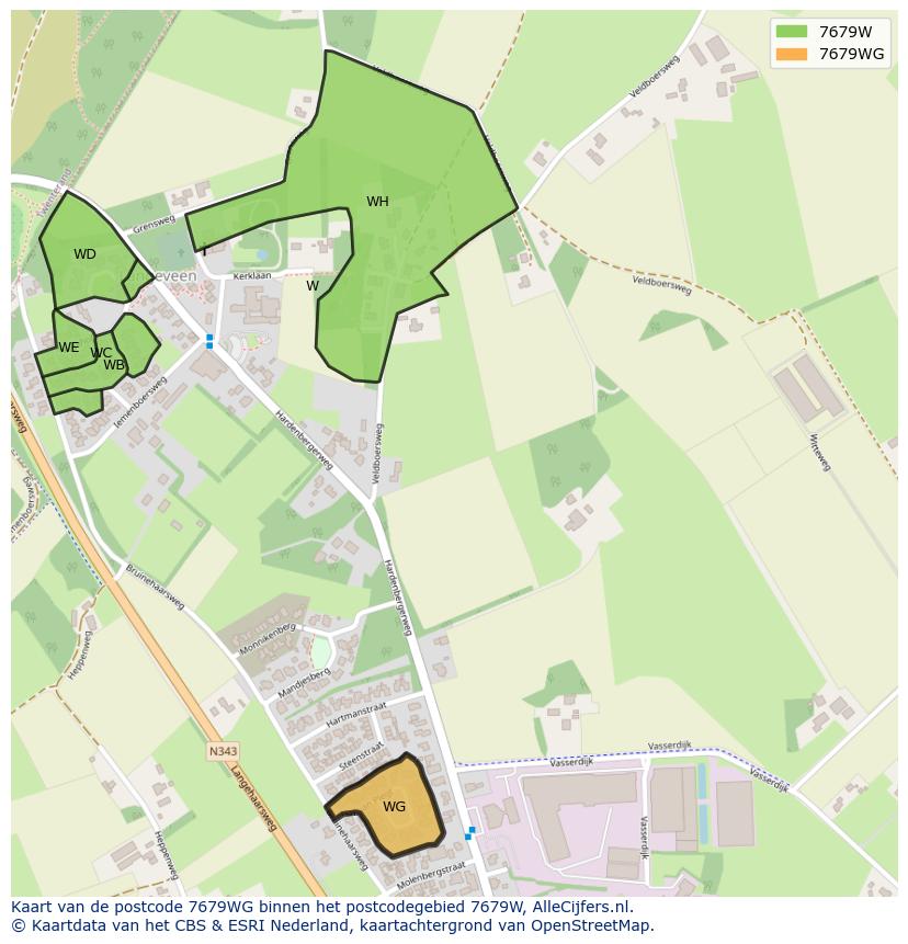 Afbeelding van het postcodegebied 7679 WG op de kaart.