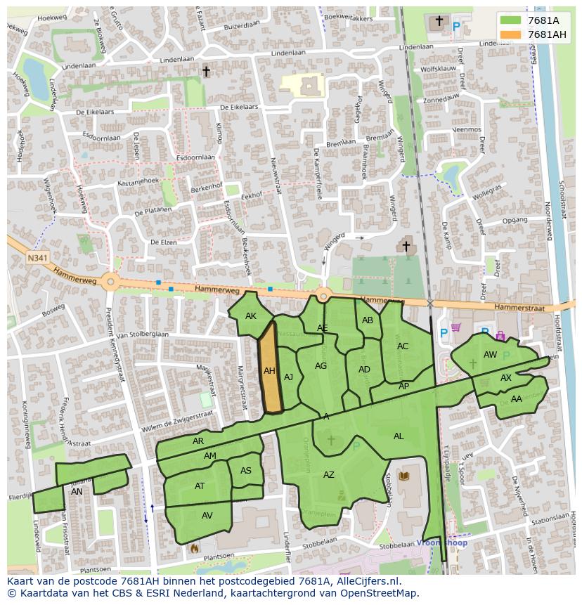 Afbeelding van het postcodegebied 7681 AH op de kaart.