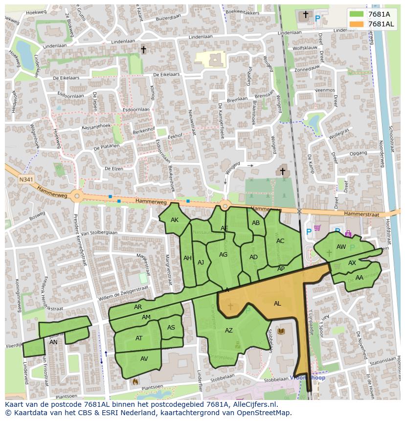 Afbeelding van het postcodegebied 7681 AL op de kaart.