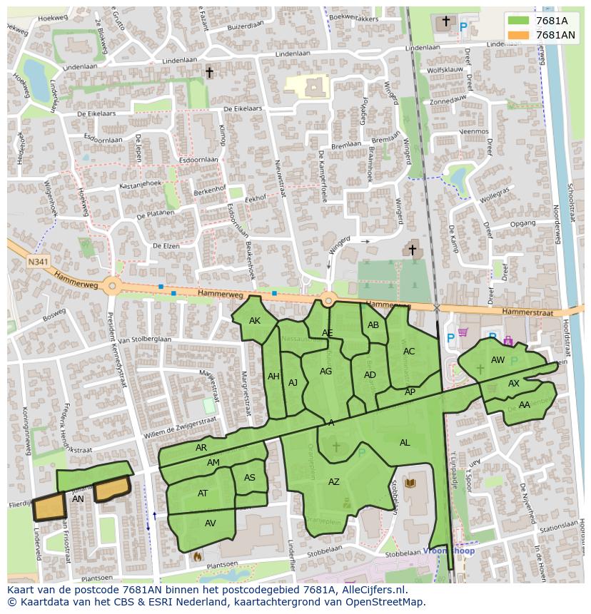 Afbeelding van het postcodegebied 7681 AN op de kaart.