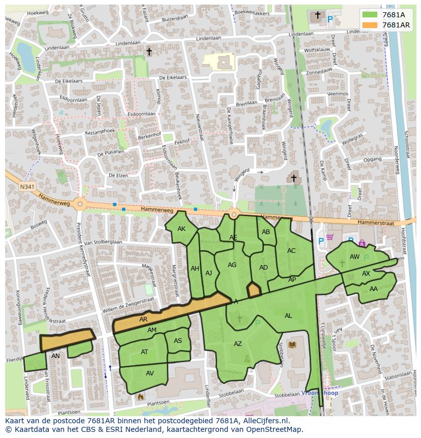 Afbeelding van het postcodegebied 7681 AR op de kaart.