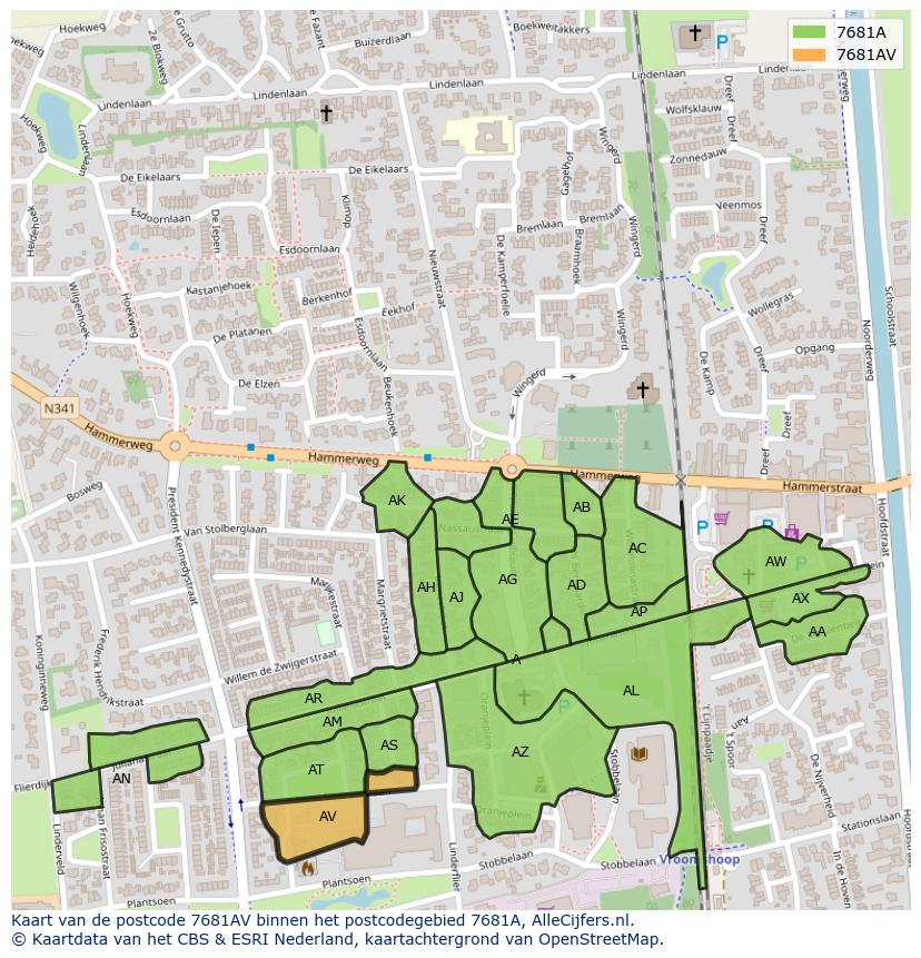 Afbeelding van het postcodegebied 7681 AV op de kaart.