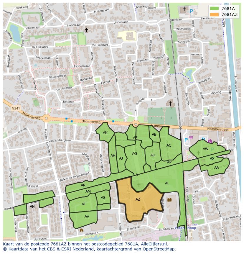 Afbeelding van het postcodegebied 7681 AZ op de kaart.