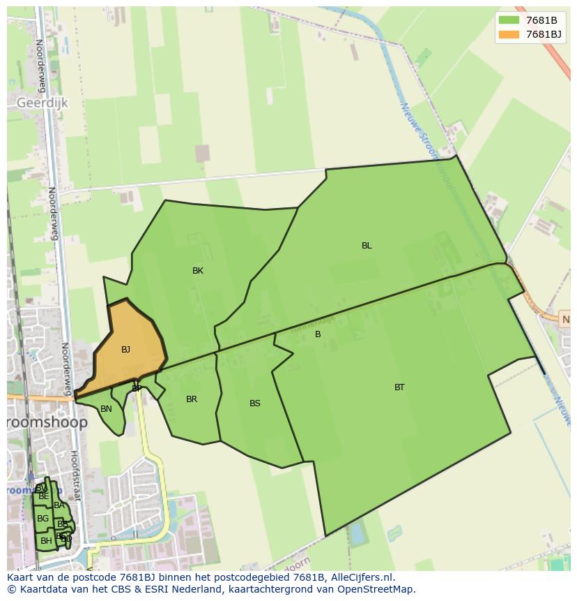 Afbeelding van het postcodegebied 7681 BJ op de kaart.