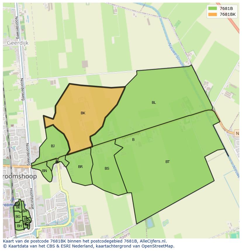 Afbeelding van het postcodegebied 7681 BK op de kaart.