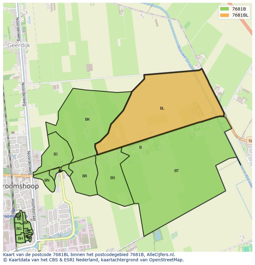 Afbeelding van het postcodegebied 7681 BL op de kaart.