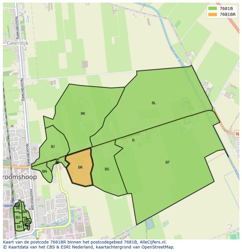 Afbeelding van het postcodegebied 7681 BR op de kaart.