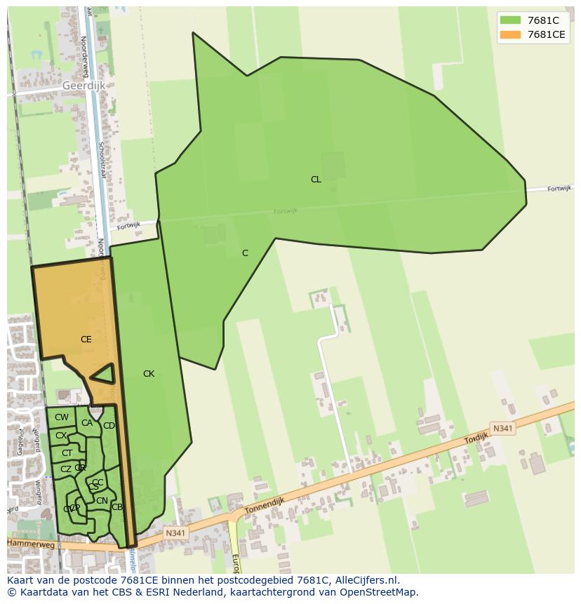 Afbeelding van het postcodegebied 7681 CE op de kaart.