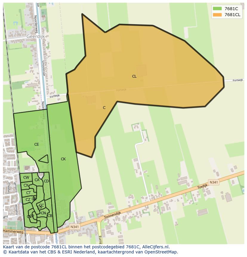 Afbeelding van het postcodegebied 7681 CL op de kaart.