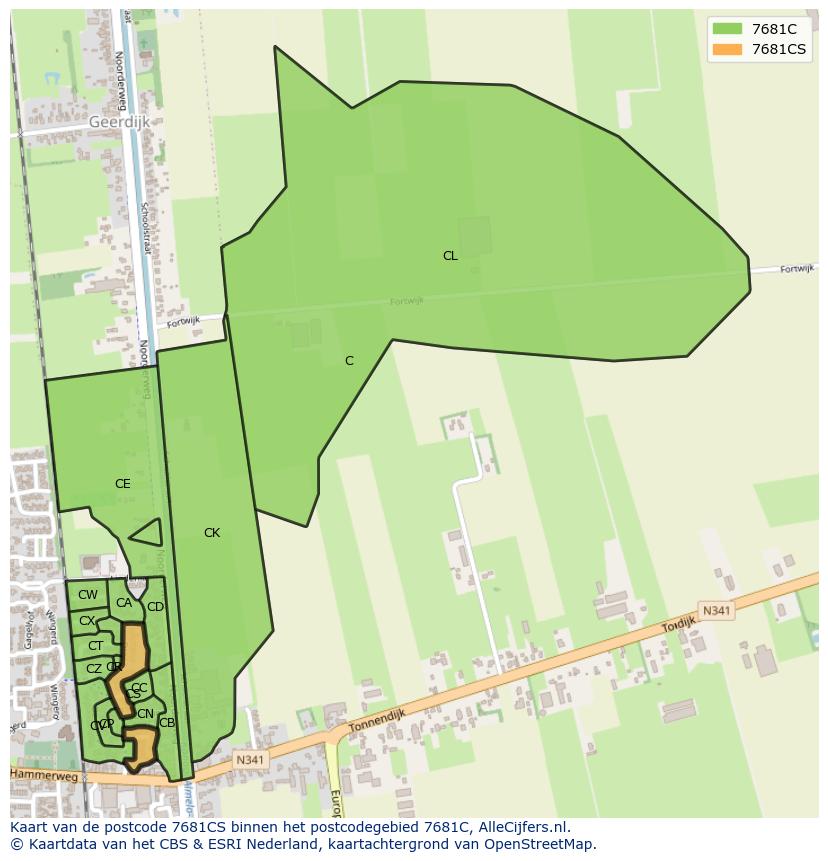 Afbeelding van het postcodegebied 7681 CS op de kaart.
