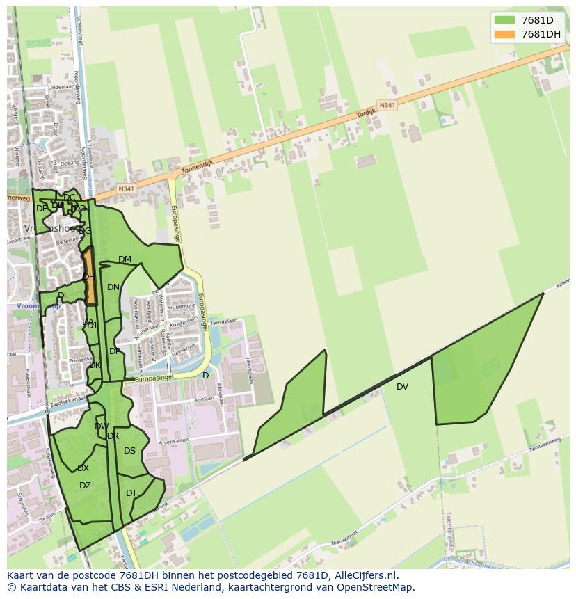 Afbeelding van het postcodegebied 7681 DH op de kaart.
