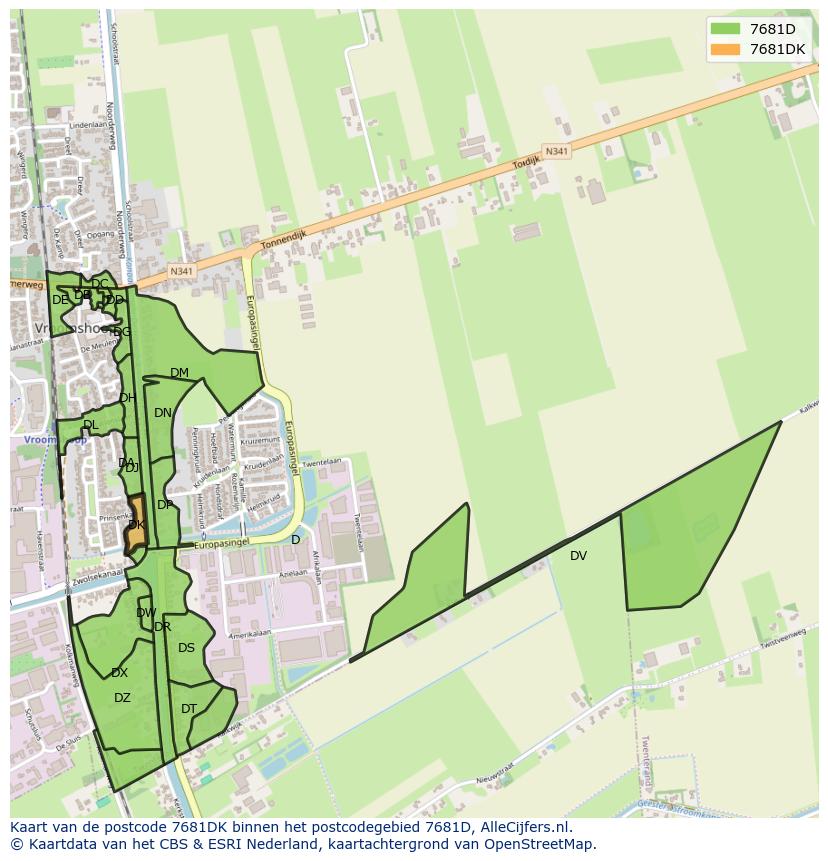 Afbeelding van het postcodegebied 7681 DK op de kaart.