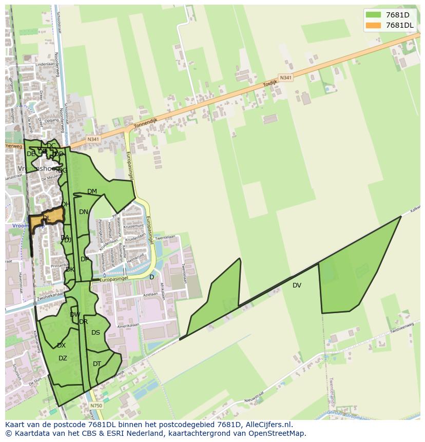 Afbeelding van het postcodegebied 7681 DL op de kaart.
