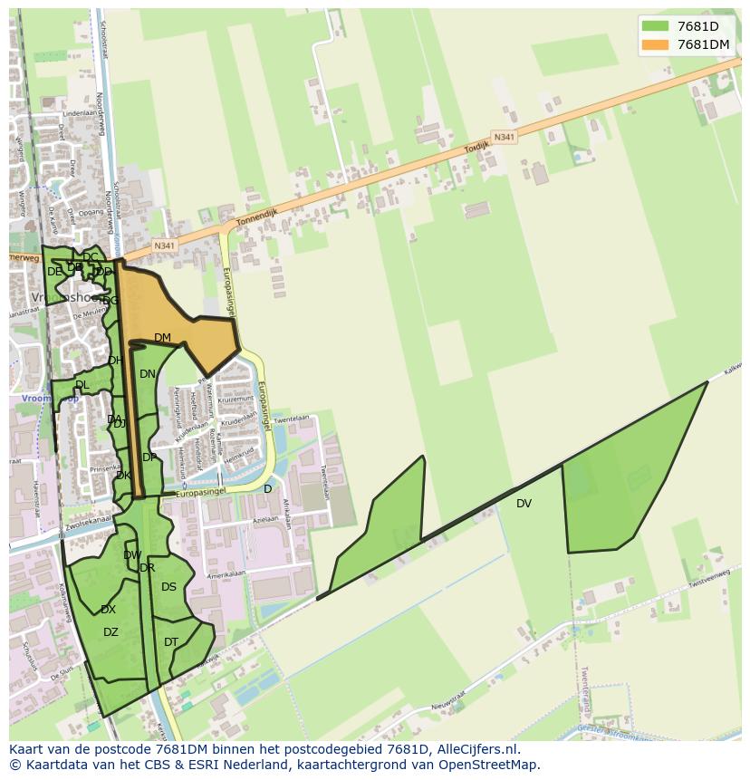 Afbeelding van het postcodegebied 7681 DM op de kaart.