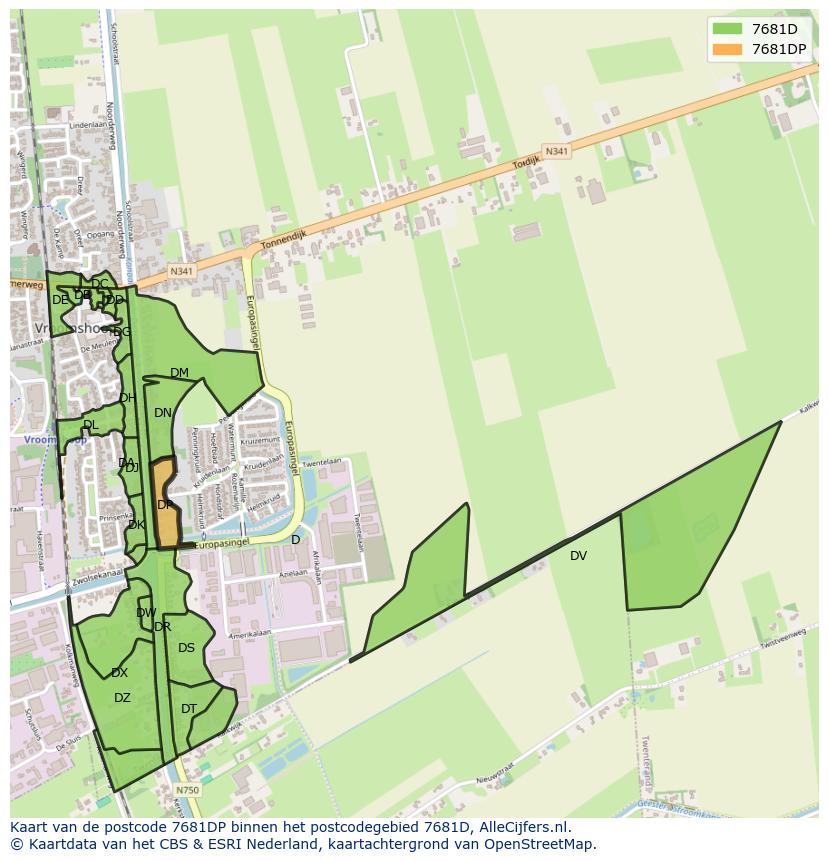 Afbeelding van het postcodegebied 7681 DP op de kaart.