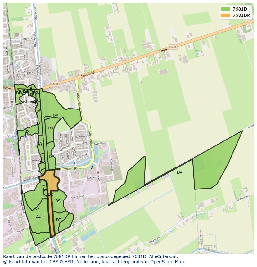 Afbeelding van het postcodegebied 7681 DR op de kaart.