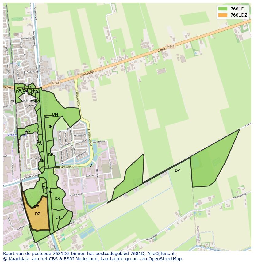 Afbeelding van het postcodegebied 7681 DZ op de kaart.