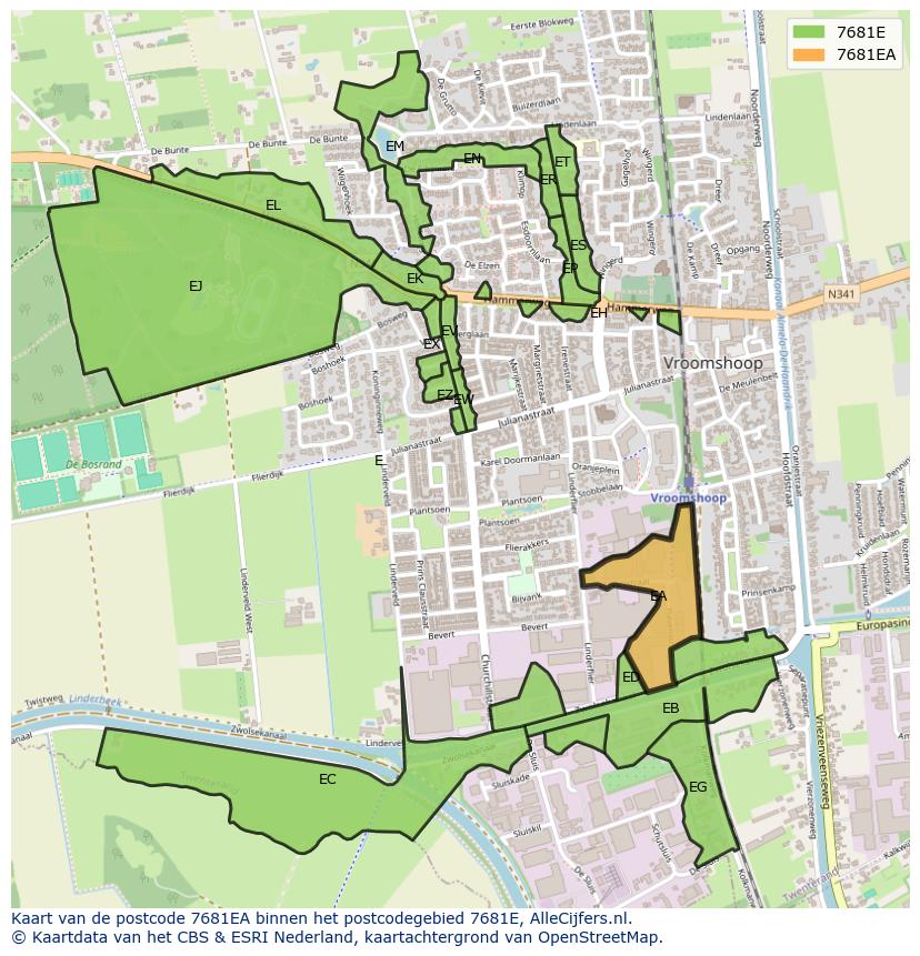 Afbeelding van het postcodegebied 7681 EA op de kaart.