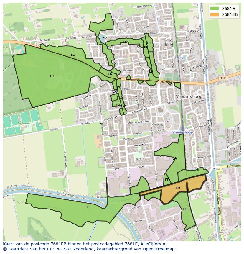 Afbeelding van het postcodegebied 7681 EB op de kaart.