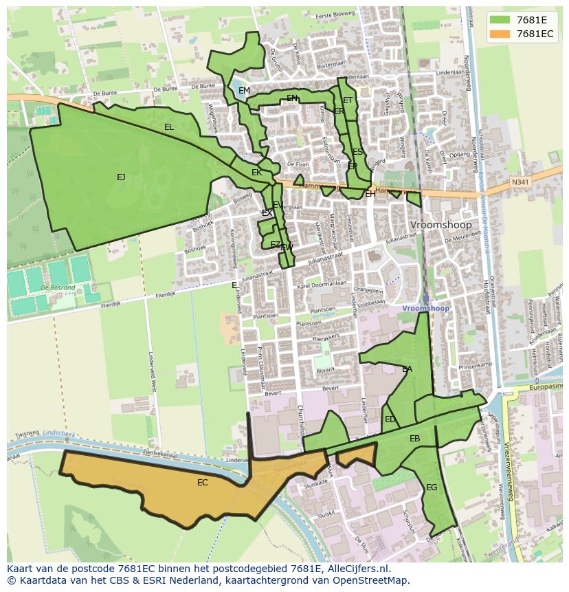 Afbeelding van het postcodegebied 7681 EC op de kaart.