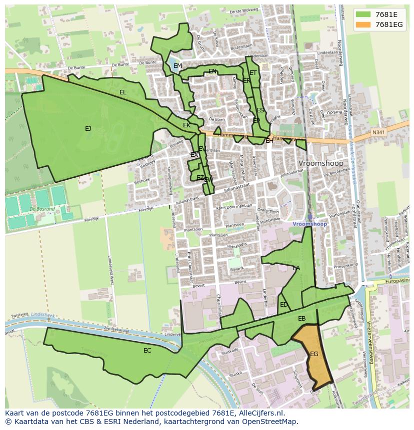 Afbeelding van het postcodegebied 7681 EG op de kaart.