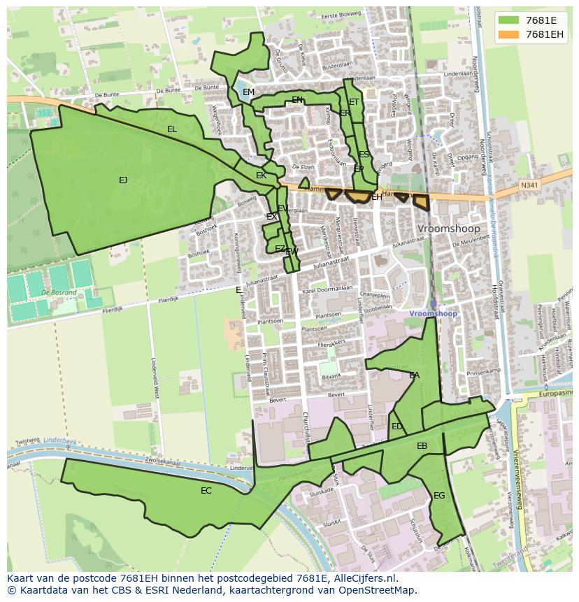 Afbeelding van het postcodegebied 7681 EH op de kaart.
