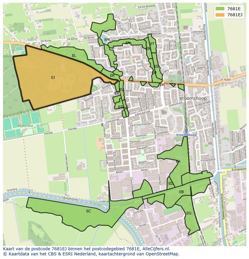 Afbeelding van het postcodegebied 7681 EJ op de kaart.