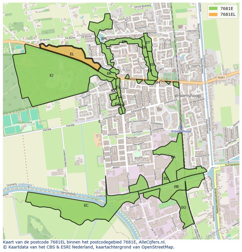 Afbeelding van het postcodegebied 7681 EL op de kaart.