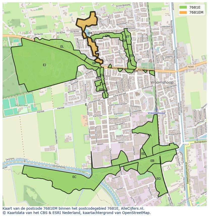 Afbeelding van het postcodegebied 7681 EM op de kaart.