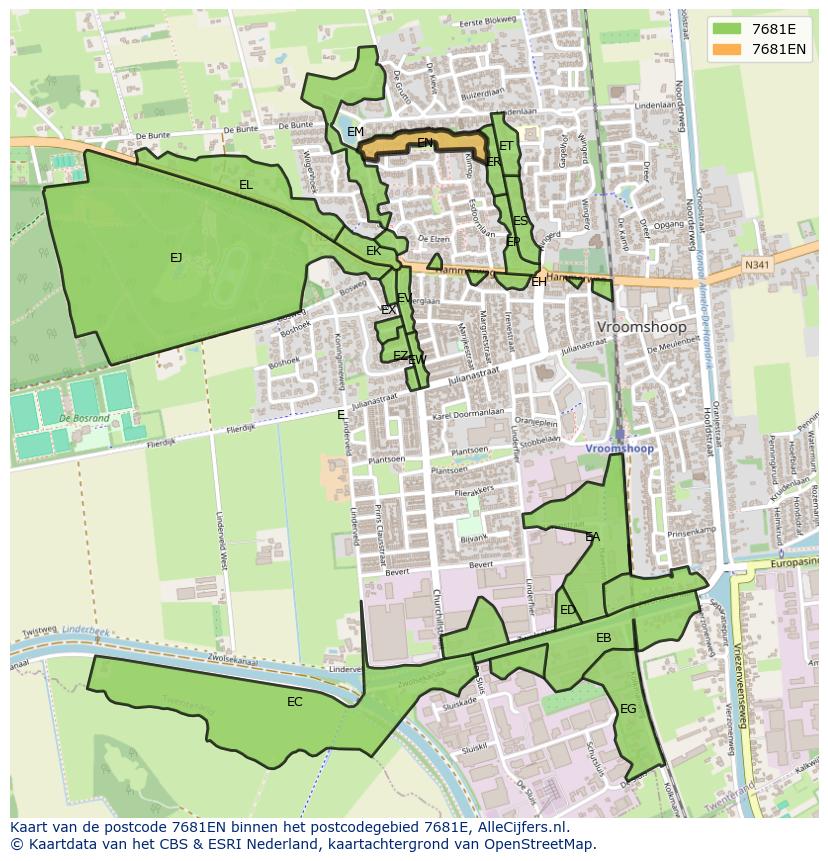 Afbeelding van het postcodegebied 7681 EN op de kaart.