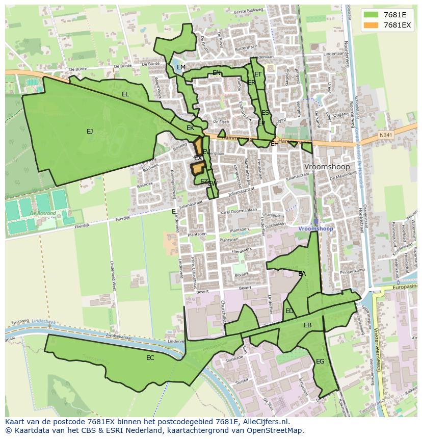 Afbeelding van het postcodegebied 7681 EX op de kaart.