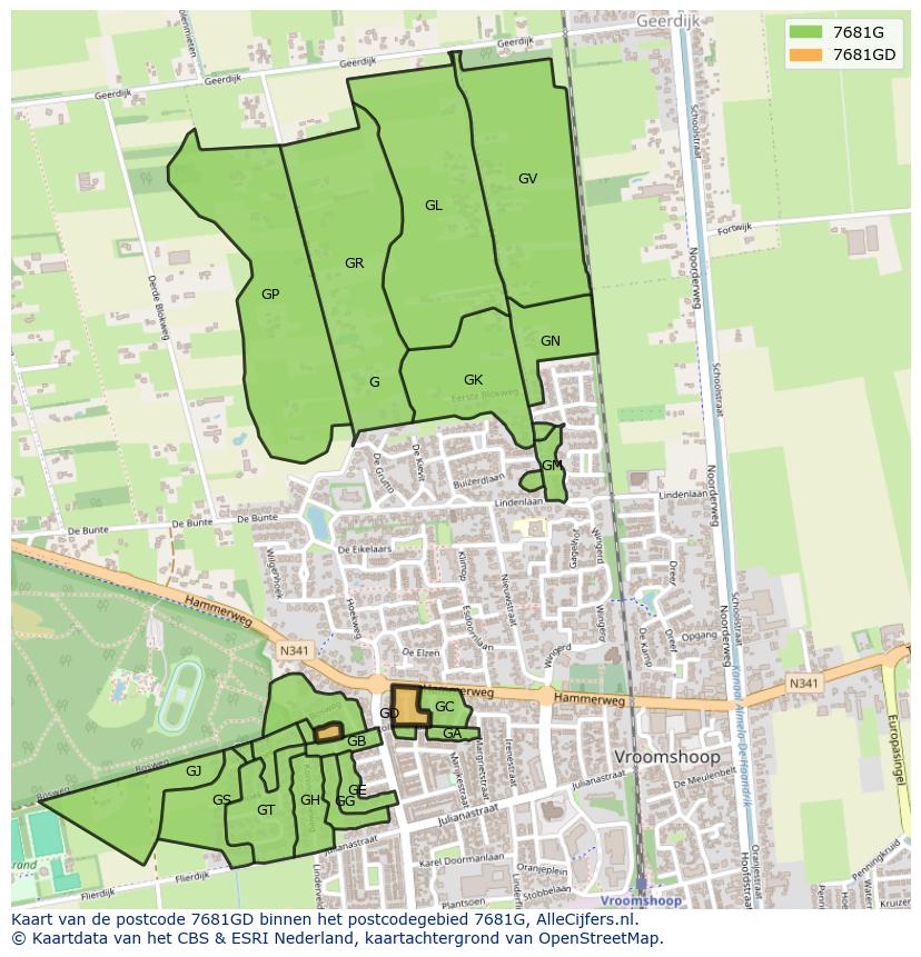 Afbeelding van het postcodegebied 7681 GD op de kaart.