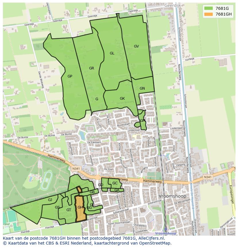 Afbeelding van het postcodegebied 7681 GH op de kaart.