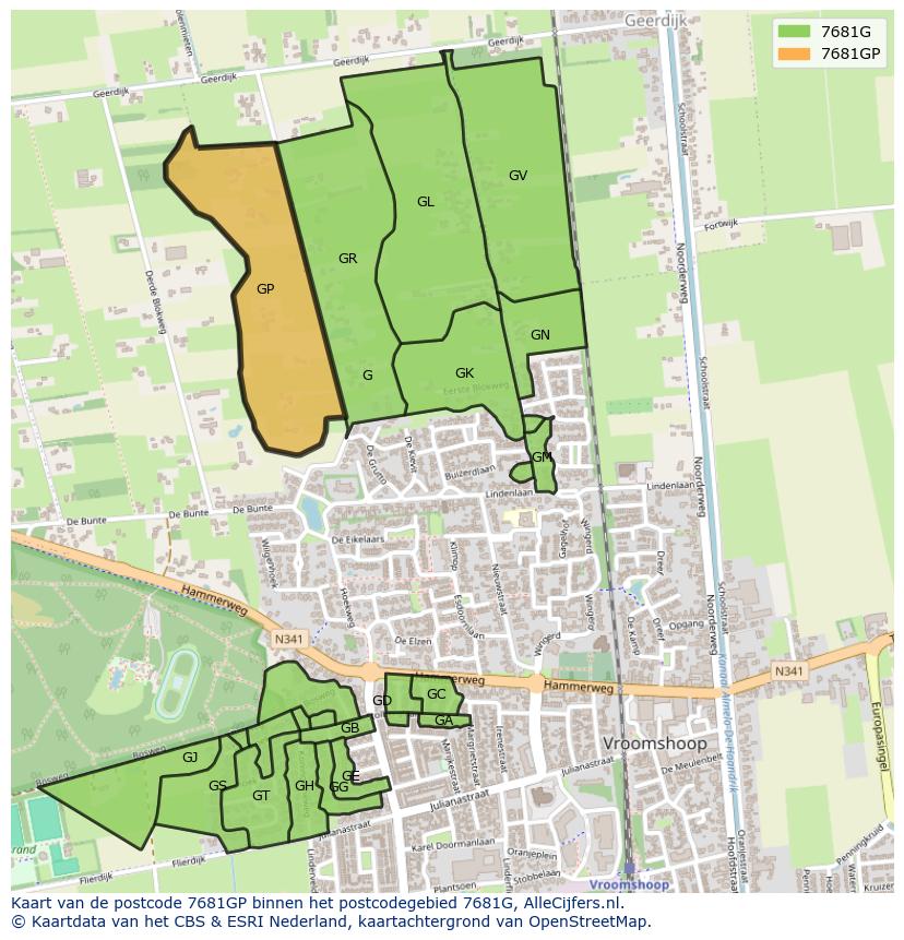 Afbeelding van het postcodegebied 7681 GP op de kaart.